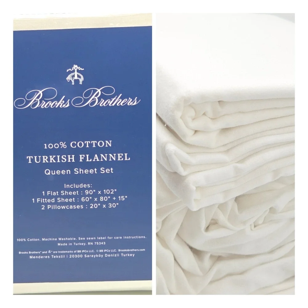 Brooks Brothers Queen Size 4pc Turkish Cotton Flannel Sheet Set Ivory